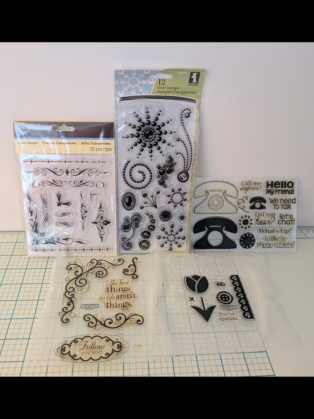 Clear stamps - flourishes, sentiments, rotary Phone design